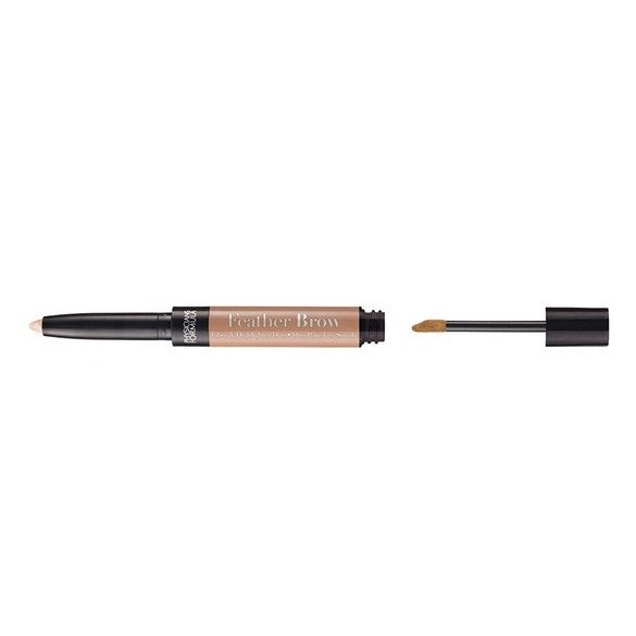 Duo de maquillaje para cejas con lapiz ilumincador Feather Brown Fiber Highlighter Physicians Formula- Color: Light Brown.