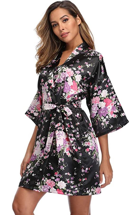 Bata corta, estilo Kimono para mujer, con manga 3/4, talla L