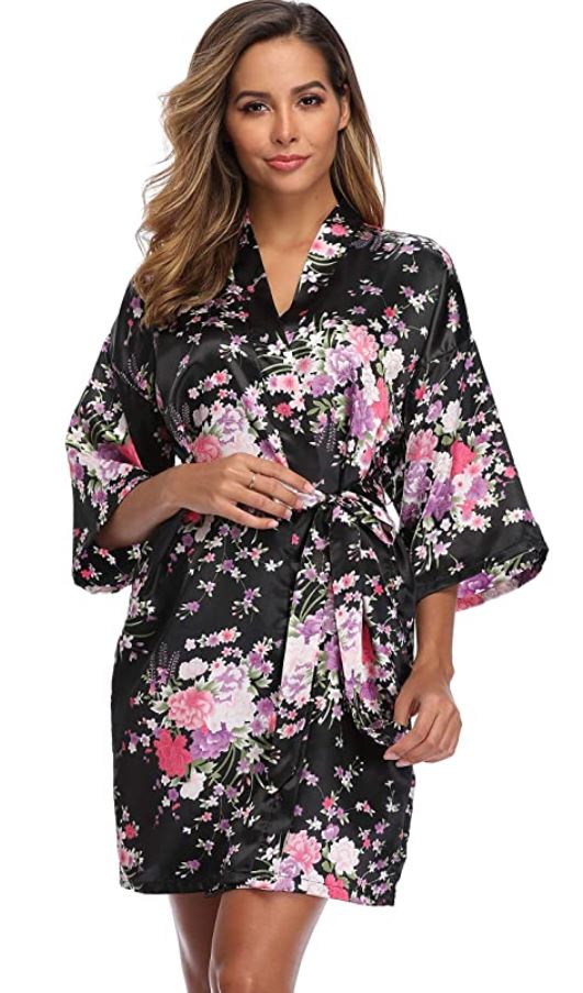 Bata corta, estilo Kimono para mujer, con manga 3/4, talla L